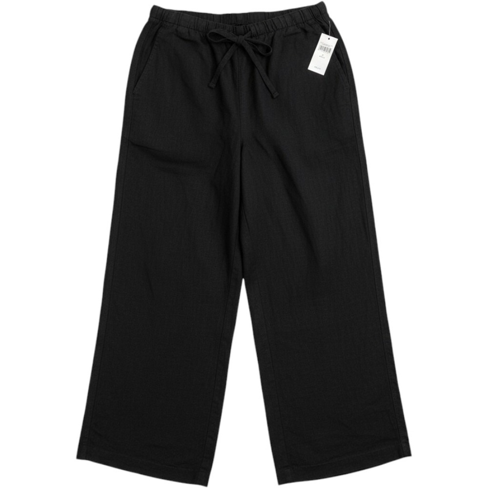 Gap Black Linen Blend Pull On Wide Leg Pants Petite S NWT Travel Minimalist